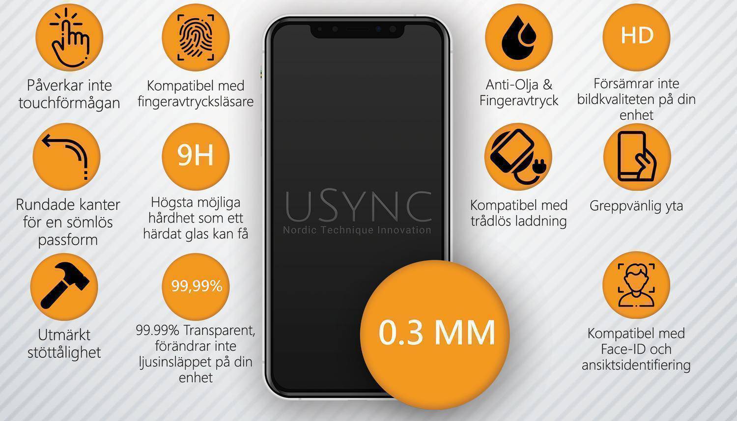 uSync® Skärmskydd Xiaomi Redmi Note 8T - Fullskärm Härdat Glas - Sunnerbergteknik