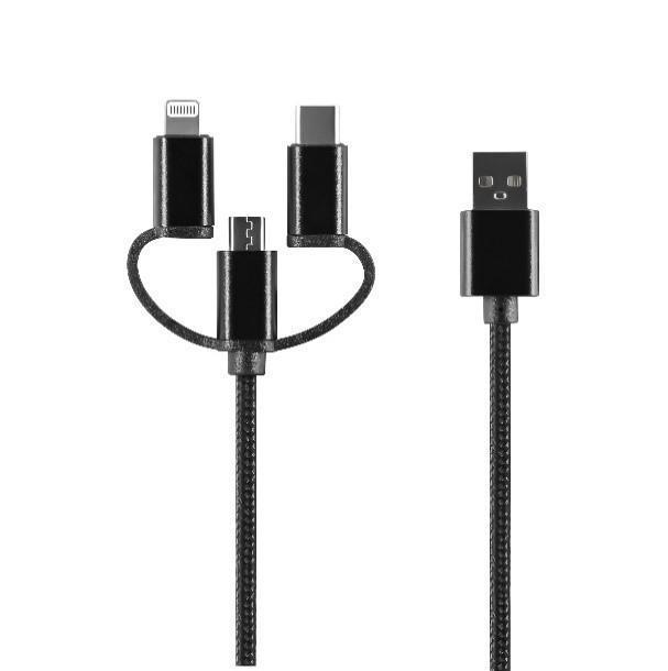 3i1 USB-kabel iPhone/Samsung/Huawei m.fl. 2A 1m - Sunnerbergteknik