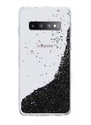 Liquid Glitter Skal för Samsung Galaxy S10E - Svart & Bokstäver - Sunnerbergteknik